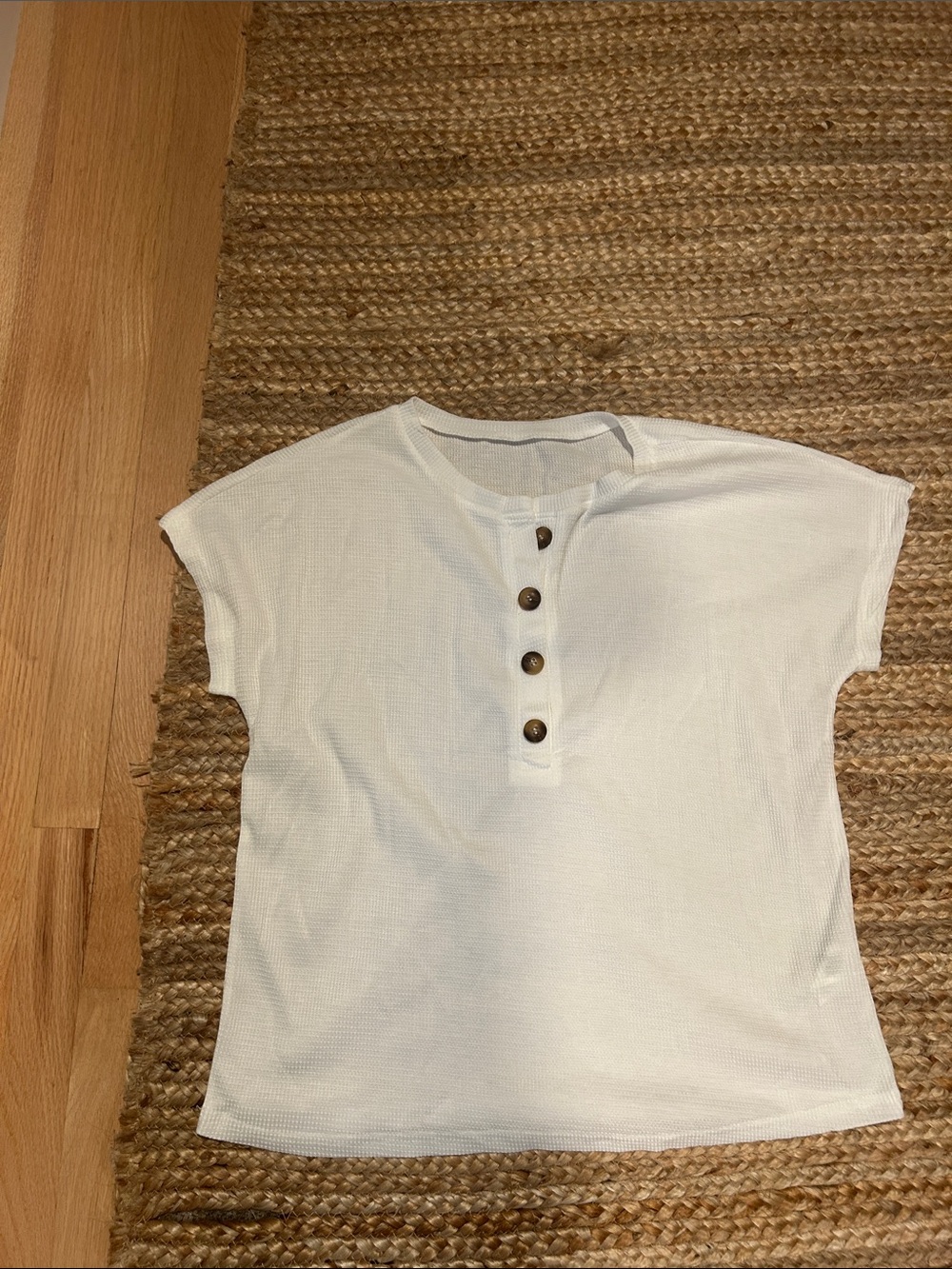 SHEIN White Short Sleeve Button Henley Top